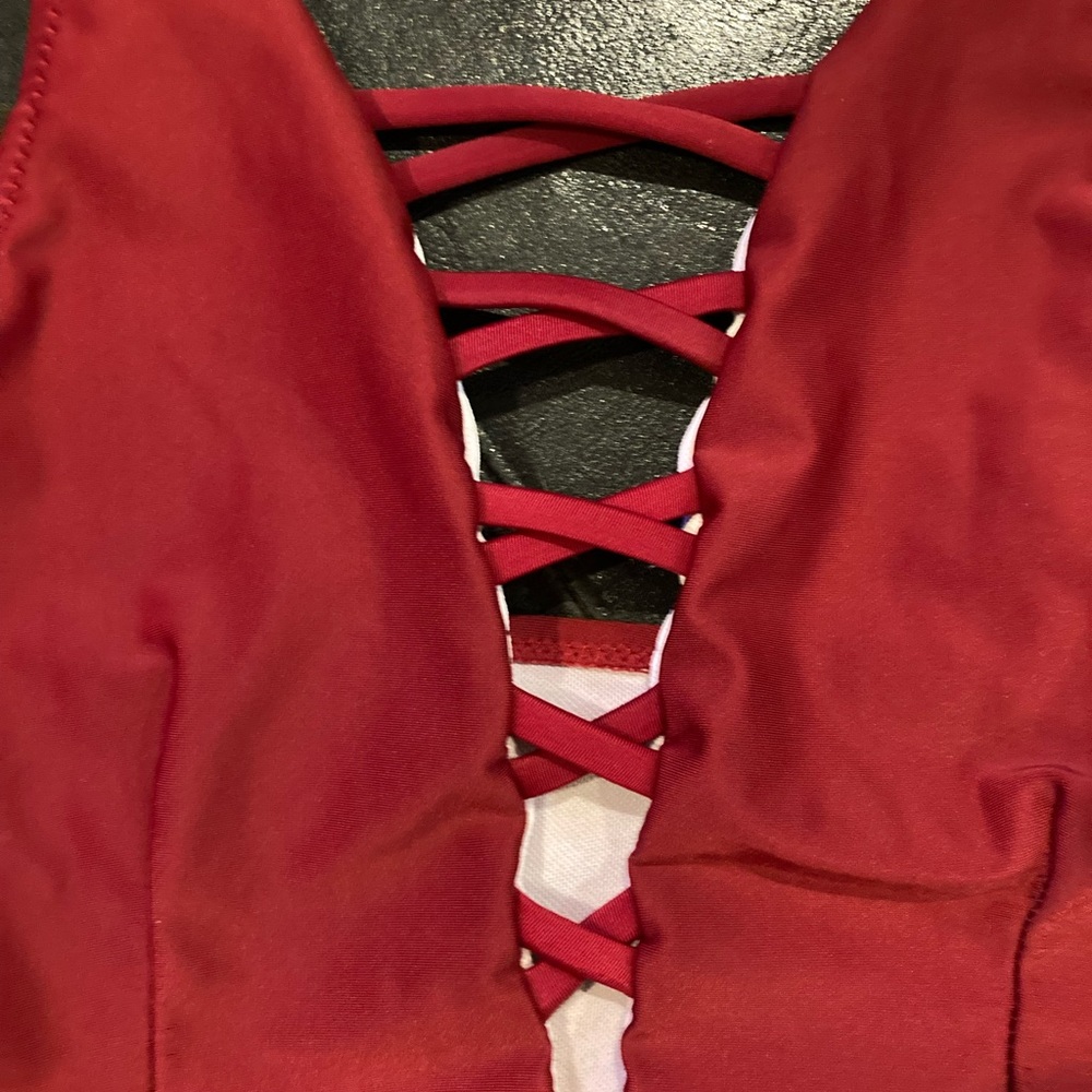 Size small or 2-4 dark red bathing suit like new